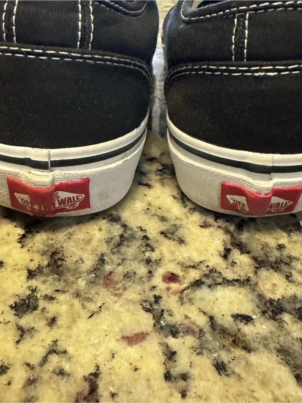 Vans Black Canvas Low-Top Sneakers with White Soles and Red Heel Tabs